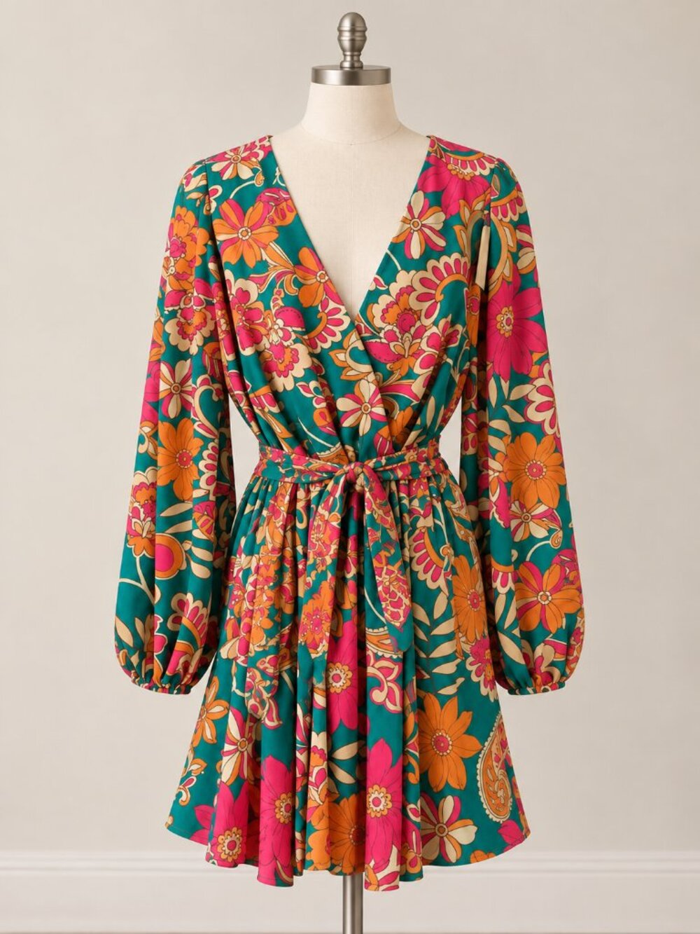 Baltic Born Wesley Floral Chiffon  Mini Belted Dress Size Small